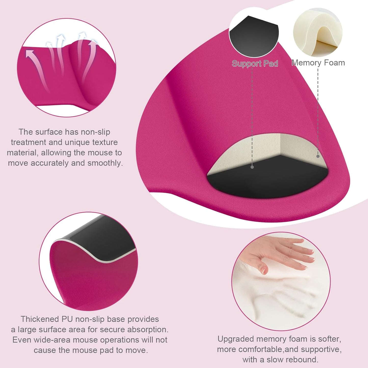MOSISO Wrist Rest Support for Mouse Pad & Keyboard Set, Ergonomic Mousepad Non-Slip Base Home/Office Pain Relief & Easy Typing Cushion with Neoprene Cloth & Raised Memory Foam, Black