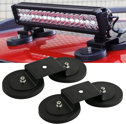 PACEWALKER Magnetic Light Bar Mount 2PCS Universal Work Light Mounting Brackets Strong Sucker Holder W/Rubber Boot for Off-Road Driving Lamp, Emergency Light Roof Light Bar SUV