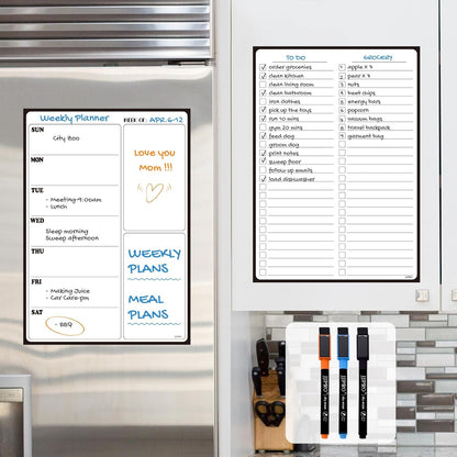 JJPRO Non-Magnetic Dry Erase Weekly Calendar for Fridge,Reusable Weekly Meal Planner and to Do List Whiteboard Bundle-Starts Monday,8.5"x12" Reusable Calendars Stick to Wall, All Smooth Surfaces