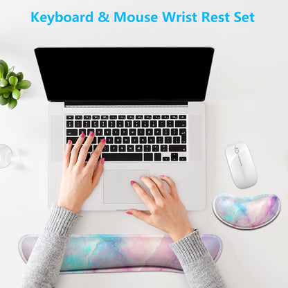 Dapesuom Enlarge Keyboard Wrist Rest, Memory Foam Wrist Cushion for Desk Mat Support, Cute Pain Relief Keyboard Mouse Pad Rests Set with Non-Slip Base for Gaming Laptop Office Computer, Elegant Flower