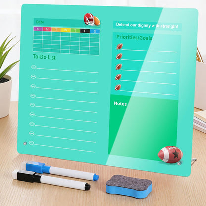 LeMotech Desktop Acrylic Dry Erase Board, 12x10 inches to-Do List Planner, Tabletop Whiteboard with Stand Office Supplies Includes 2 Markers & 1 Eraser, Pink Rose Pattern, 1 Pack