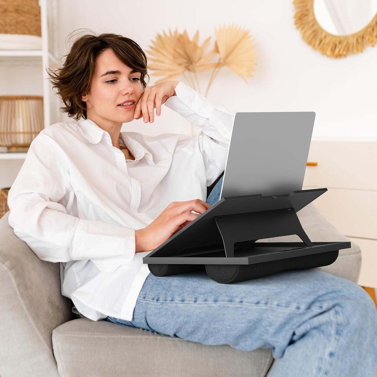 HUANUO Laptop Desk, Portable Laptop Stand Fits Up to 15.6 Inch Laptops, Adjustable with 8 Angles Lap Desks for Adults - Dual Cushion Desk for Sofa, Bed, Car or Work Table