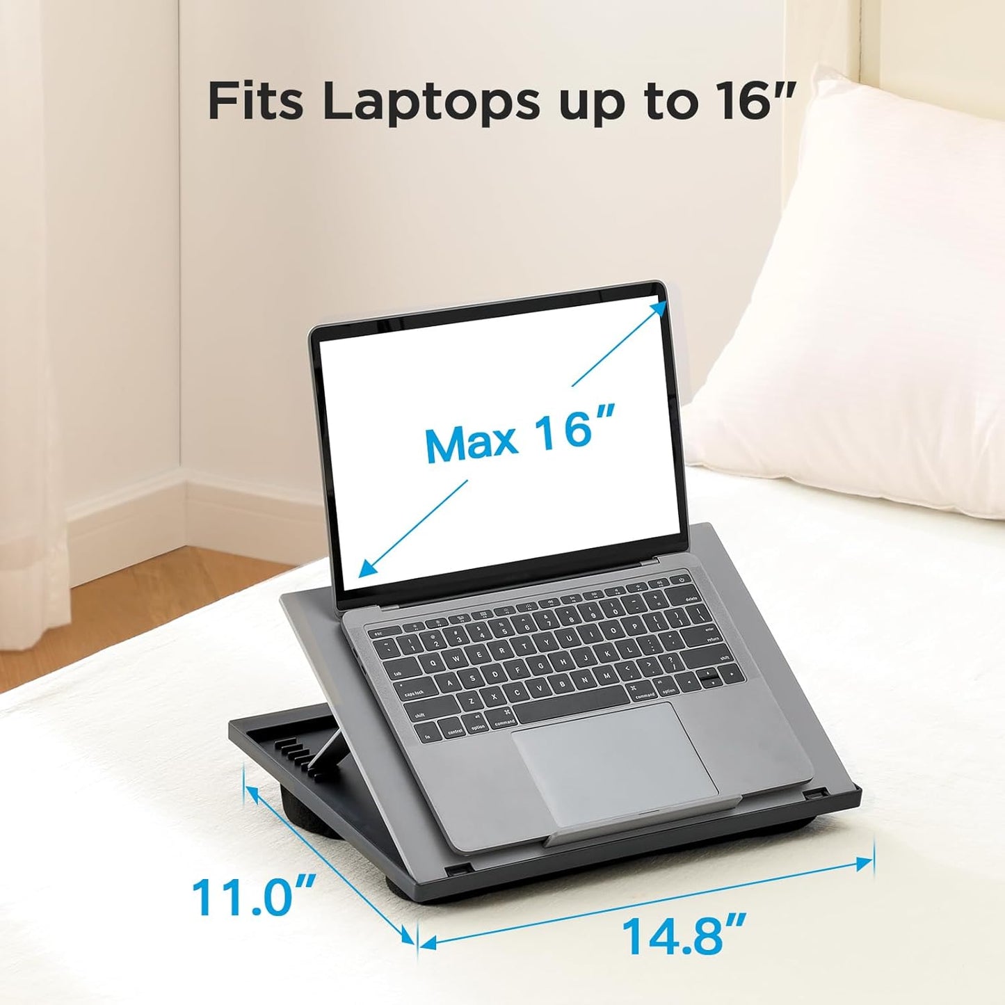 HUANUO Laptop Desk, Portable Laptop Stand Fits Up to 15.6 Inch Laptops, Adjustable with 8 Angles Lap Desks for Adults - Dual Cushion Desk for Sofa, Bed, Car or Work Table