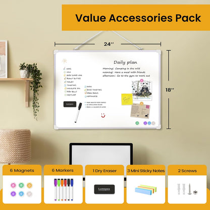 Small Dry Erase Board for Wall, 16" x 12" Double-Sided Hanging Whiteboard, Magnetic White Board with 4 Markers, 4 Magnets and 3 Mini Sticky Notes, Portable Whiteboard for Kids, School, Home, Office
