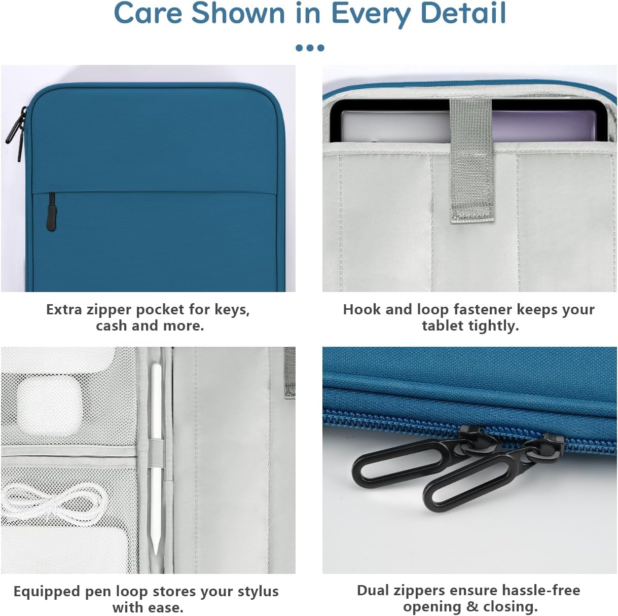 Dadanism 9-11 Inch Tablet Sleeve Padded Carrying Case for iPad (A16) 11th Gen 11", iPad 10th Gen 10.9", iPad Air M4/Pro M5 11", iPad Air 5/4, iPad 9/8/7th Gen, Galaxy Tab A11+ Plus 11", Blue