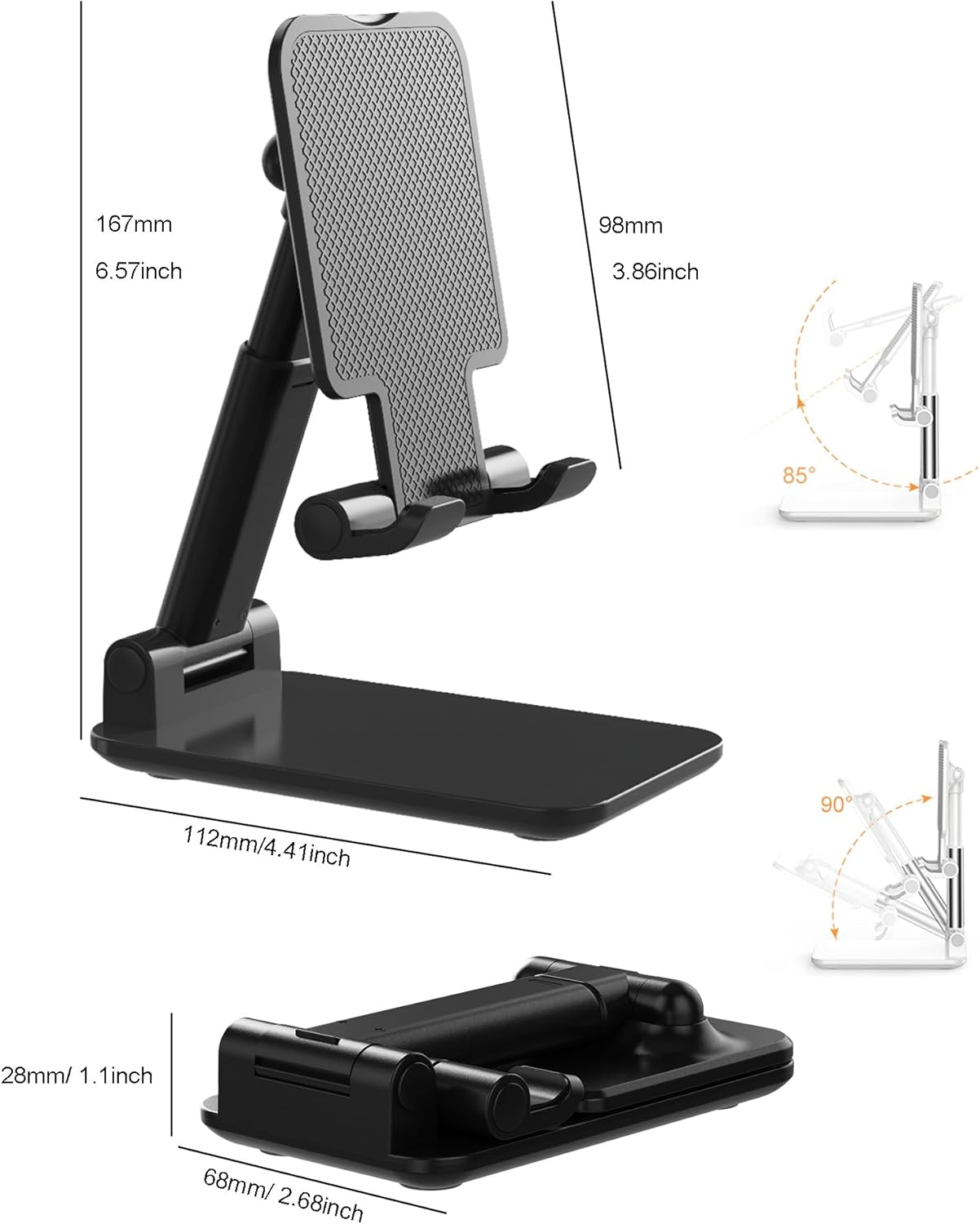 Phone Stand, PhoneHolder for Desk Anti-Slip Cute OfficeAccessories Forldable Cell PhoneHolder Compatible with iPhones, AllMobile Phones, White-Silver, Pro