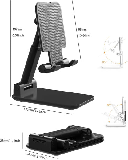 Phone Stand, PhoneHolder for Desk Anti-Slip Cute OfficeAccessories Forldable Cell PhoneHolder Compatible with iPhones, AllMobile Phones, White-Silver, Pro