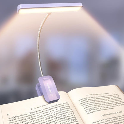 Glocusent 26 LED Book Light, 1200 mAh 90 Hrs Lasting Rechargeable Reading Light, 5 Amber Colors & Stepless Dimming Book Reading Light - Portable Clip on Light for Book Lovers Kids