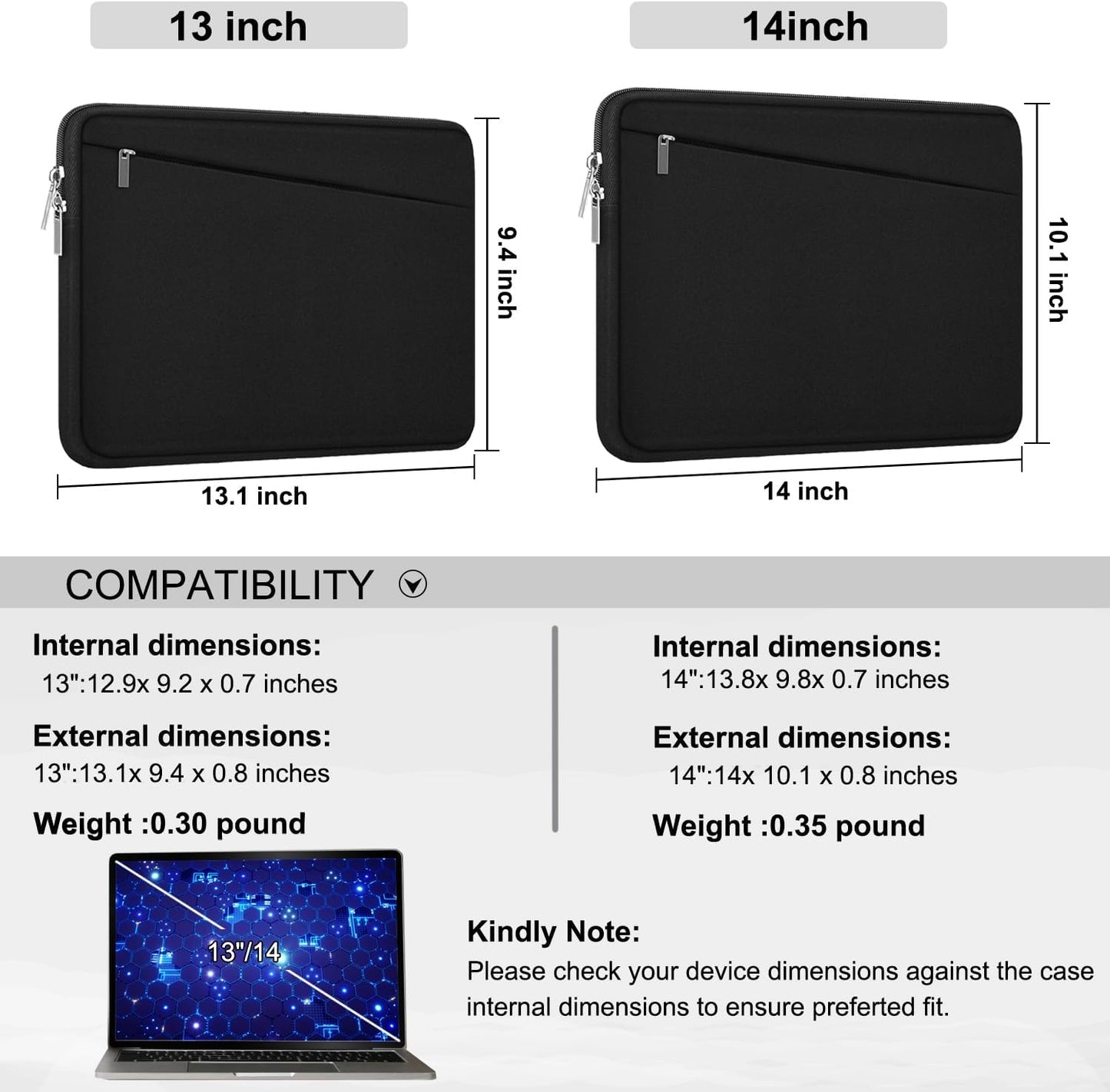 Laptop Sleeve 15.6 inch, Durable Computer Carrying Bag Protective Case Briefcase Handbag with Front Pocket, Slim Laptop Cover for 15-16 Inch HP, Dell, Lenovo, Asus, Notebook, Black