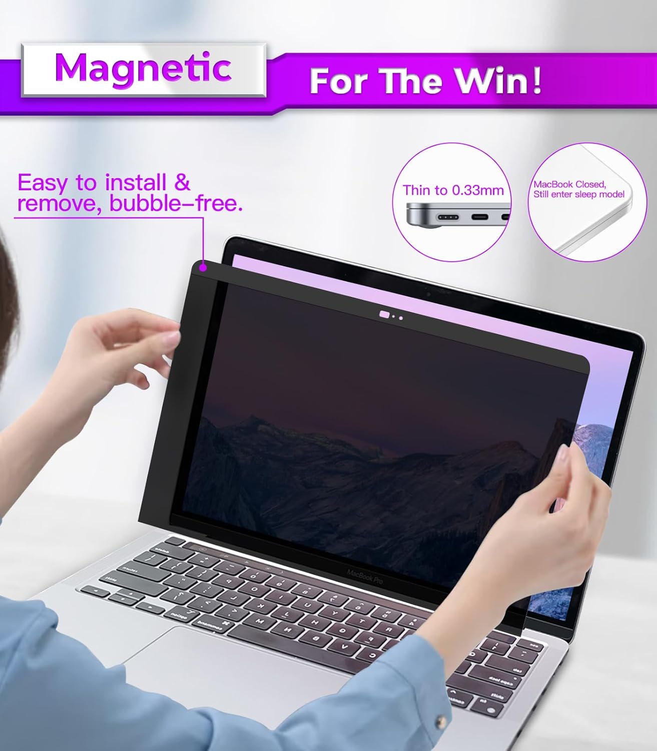 PYS Magnetic Laptop Privacy Screen Filter 15.6 Inch 16:9 - Detachable Computer Screen Privacy Shield, Anti-Glare Blue Light, Removable 15.6" Screen Protector for Lenovo, HP, Dell, Acer, ASUS