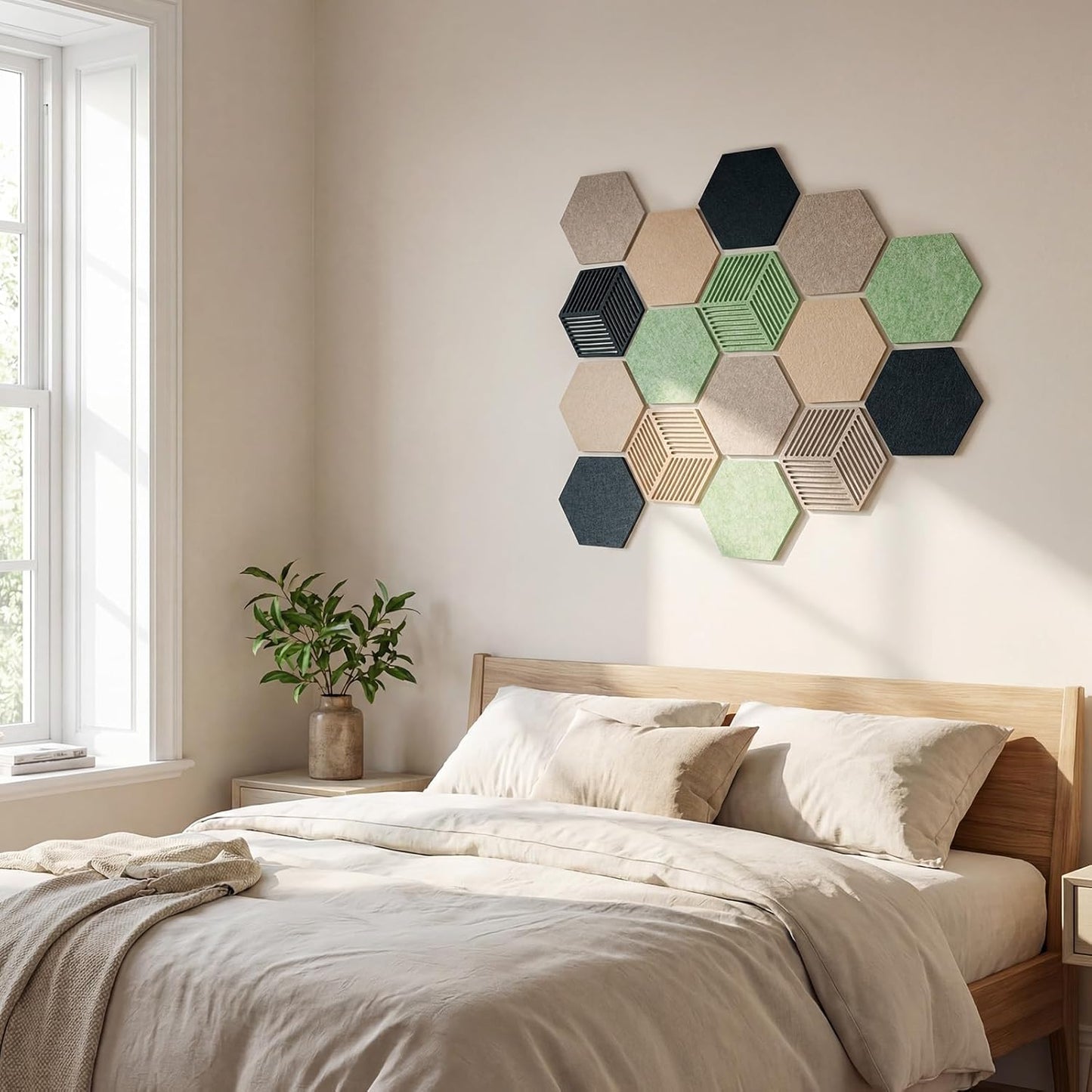 FOCHIER F 10PCS Hexagon Cork Boards for Walls Decor,12"*10.2" Felt Bulletin Board Tiles Sets for Home Office Class Kitchen with 50 Push Pins,Self Adhesive DIY Pin Board for Photos Memos