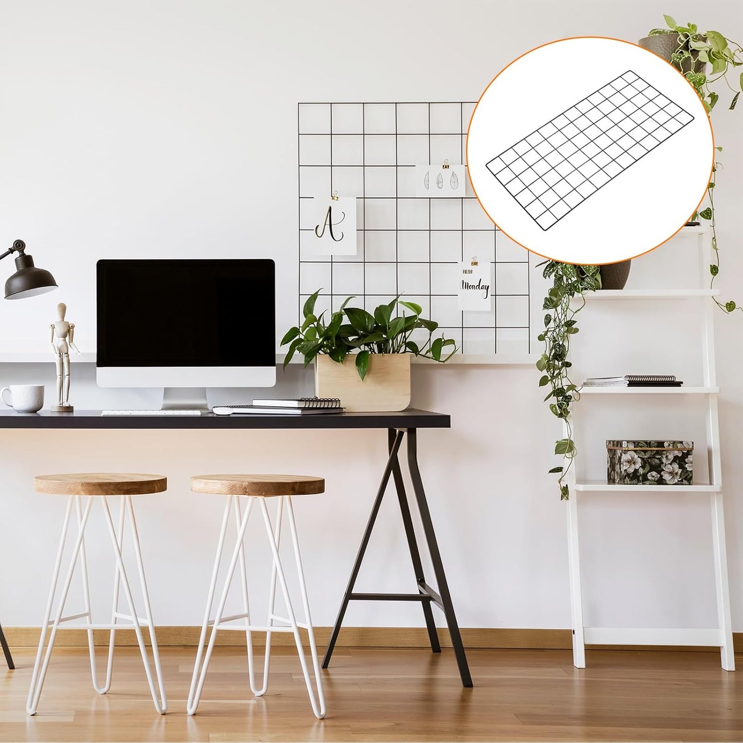 YOKIVE Iron Wire Grid Panel, Decorative Panels Board | Photo Pictures Display Holders Hanging Frame for Home Office (Black, 16"x12")