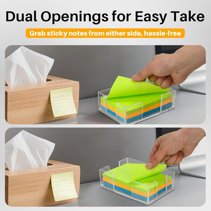 Acrylic Sticky Note Holder, 3x3 Inch Clear Dual Openings Square Notepad Organizer with Anti-Slip Base, Sticky Note Dispenser Memo Holder Case for Desk Office School Supplies(No Pads)