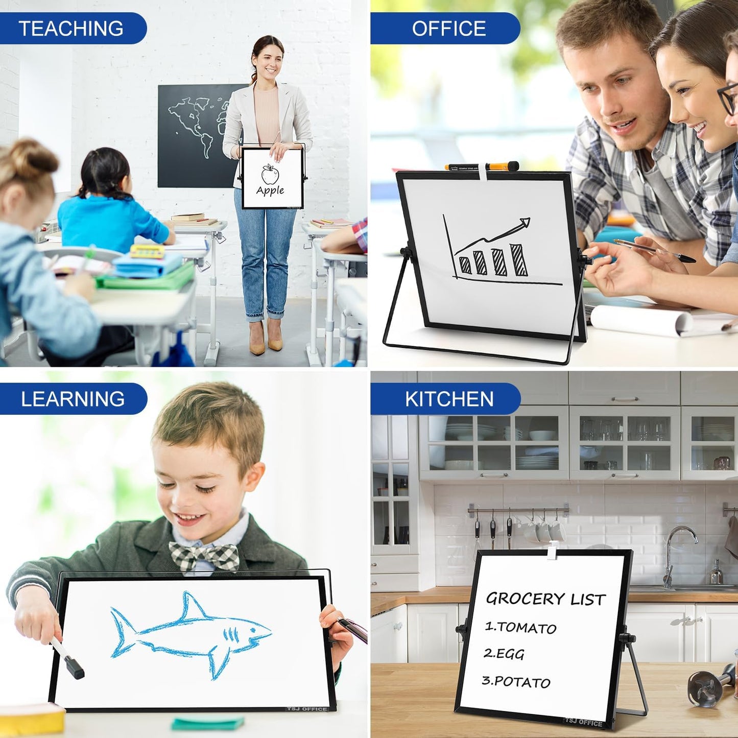TSJ OFFICE Small White Board - 12 X 16 Inches Small Magnetic Dry Erase Board with Hooks for Wall, Desktop Whiteboard Stand 360 Degrees Revolving Double Sided for Office, Home, School, Silver