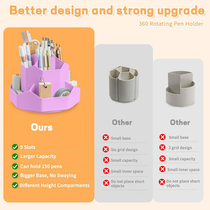 Cayxenful Pencil Pen Holder for Desk,9 Slots 360 Degree Rotating Desk Organizers,Desktop Storage Stationery Supplies Organizer, Cute Pencil Cup Pot For Office, School, Home(Black)