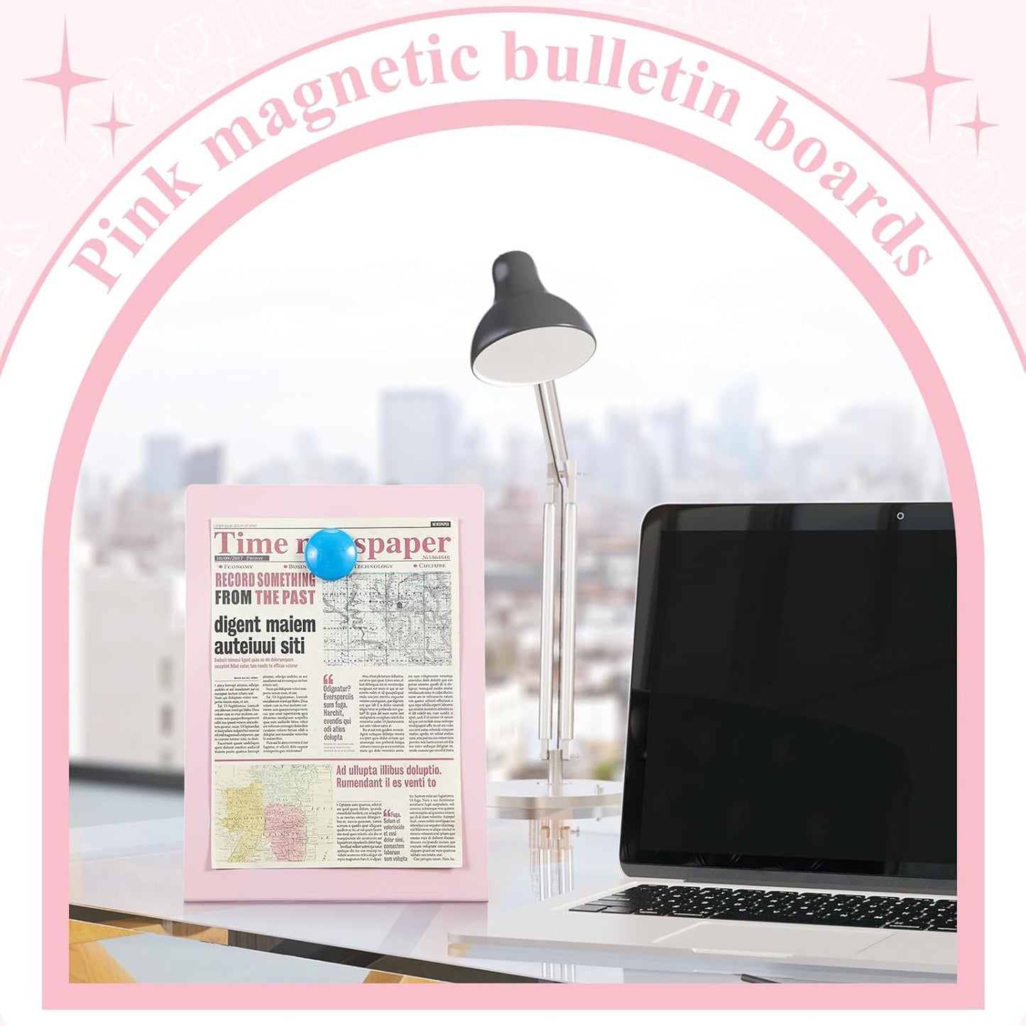 Shimeyao 2 Pcs Pink Magnetic Bulletin Board for Tabletops with 8 Magnets 10x7 Inch Memo Display Easel Stand for Home Office School Kitchen Table Supplies (Arched)