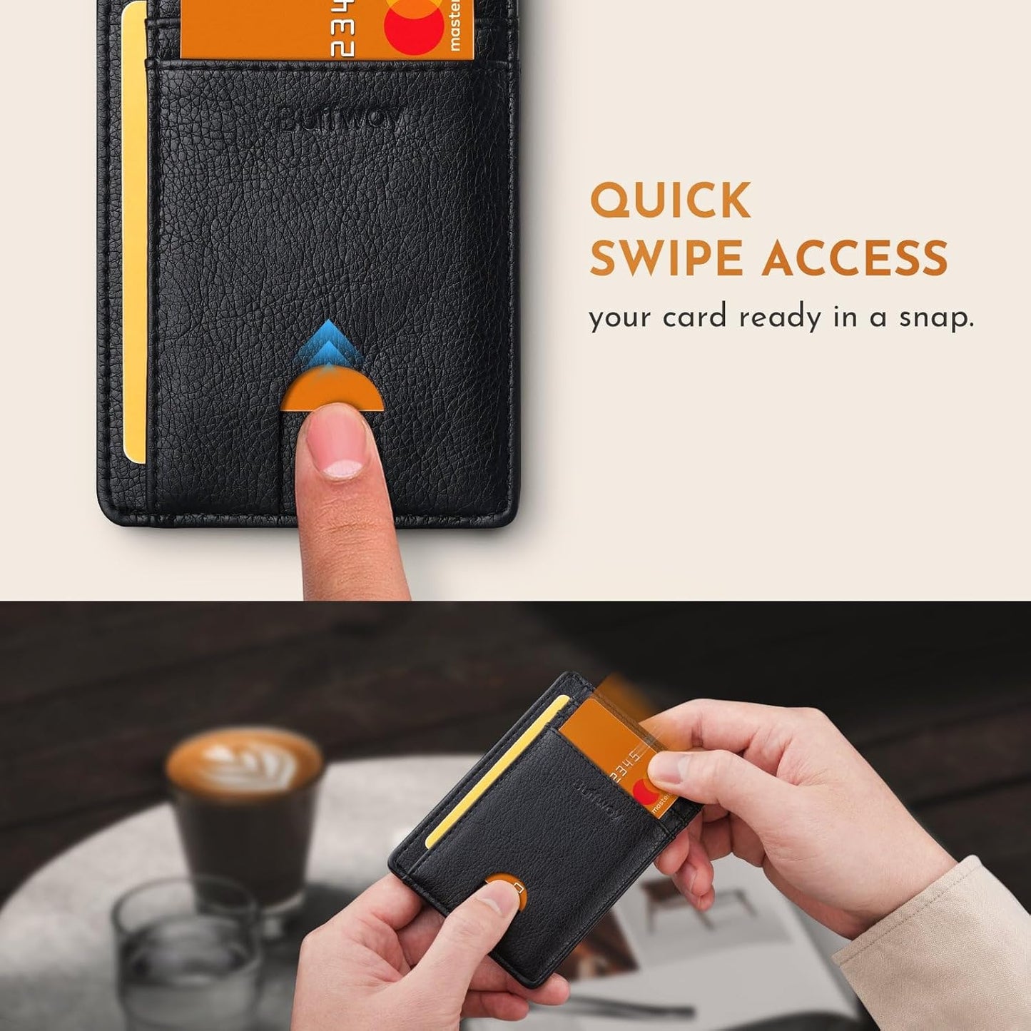 Buffway Slim Minimalist Front Pocket RFID Blocking Leather Wallets for Men and Women - Carbon Fiber Black - Colors B