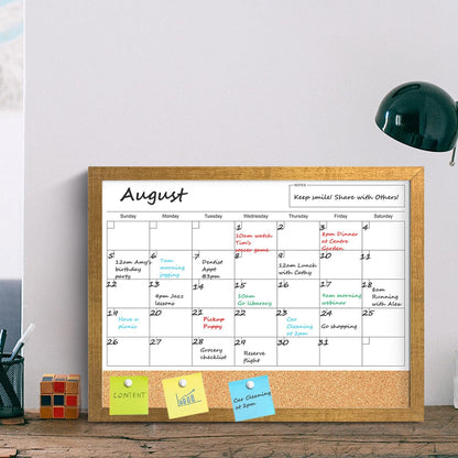 Calendar Whiteboard for Wall, TANKEE 17x13 Inches Whiteboard Calendar Cork Board Combo, Small Magnetic White Board with Wood Framed, Hanging Dry Erase Board for Kitchen Home Office School Planner