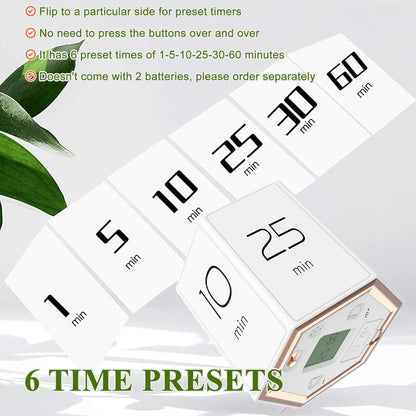 Hexagon Flip Timer, Kitchen Timer for Cooking, Various Time Presets, LCD Digital Display, Magnetic Suction, Mute Alarm Modes, Practical Gift Ideal for Study, Office, Gym, Kitchen, etc. (Black)
