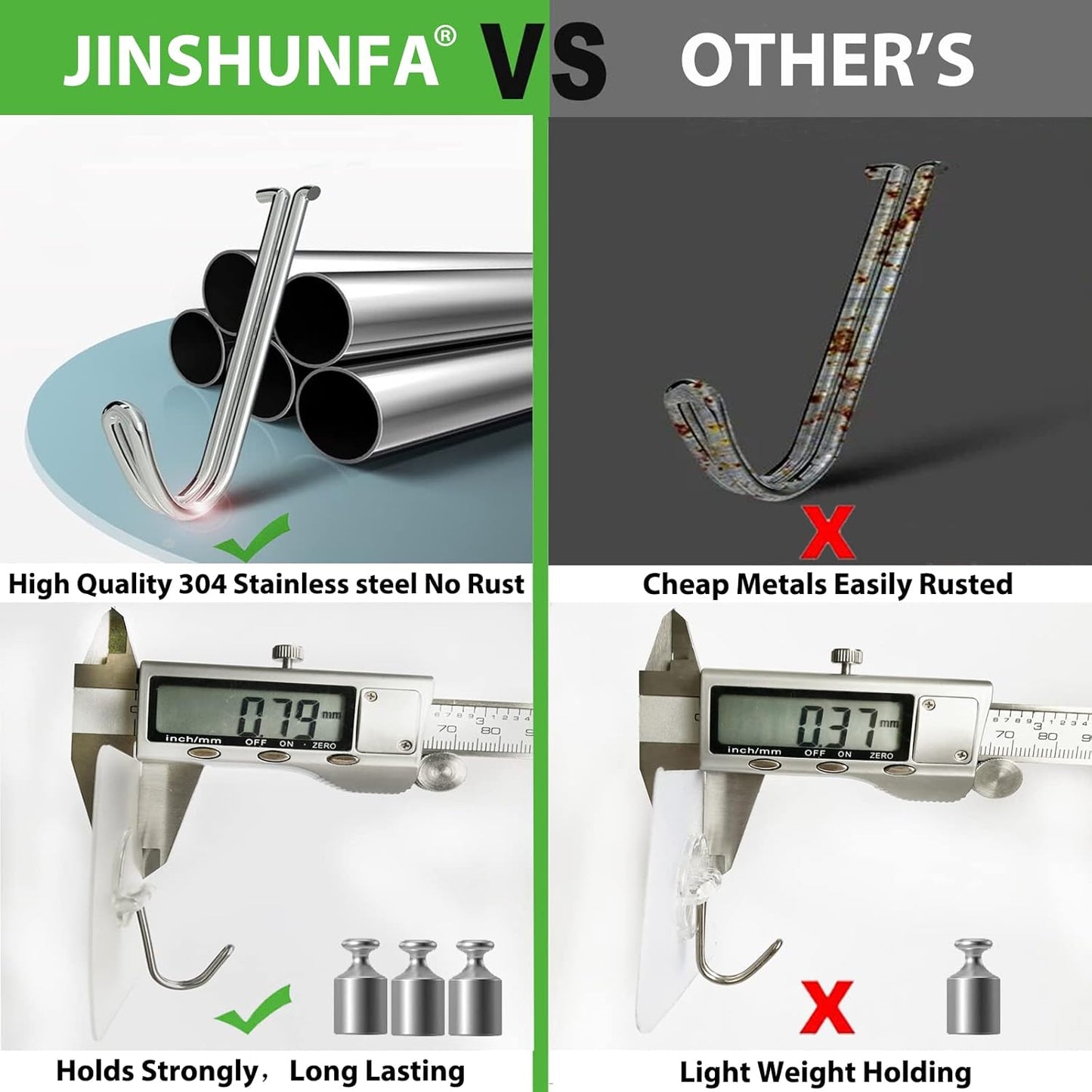 JINSHUNFA Adhesive Wall Hooks 13LB Heavy Duty No Drill Large Transparent Waterproof Hooks for Bathroom Kitchen Towel Coat 8 Pack