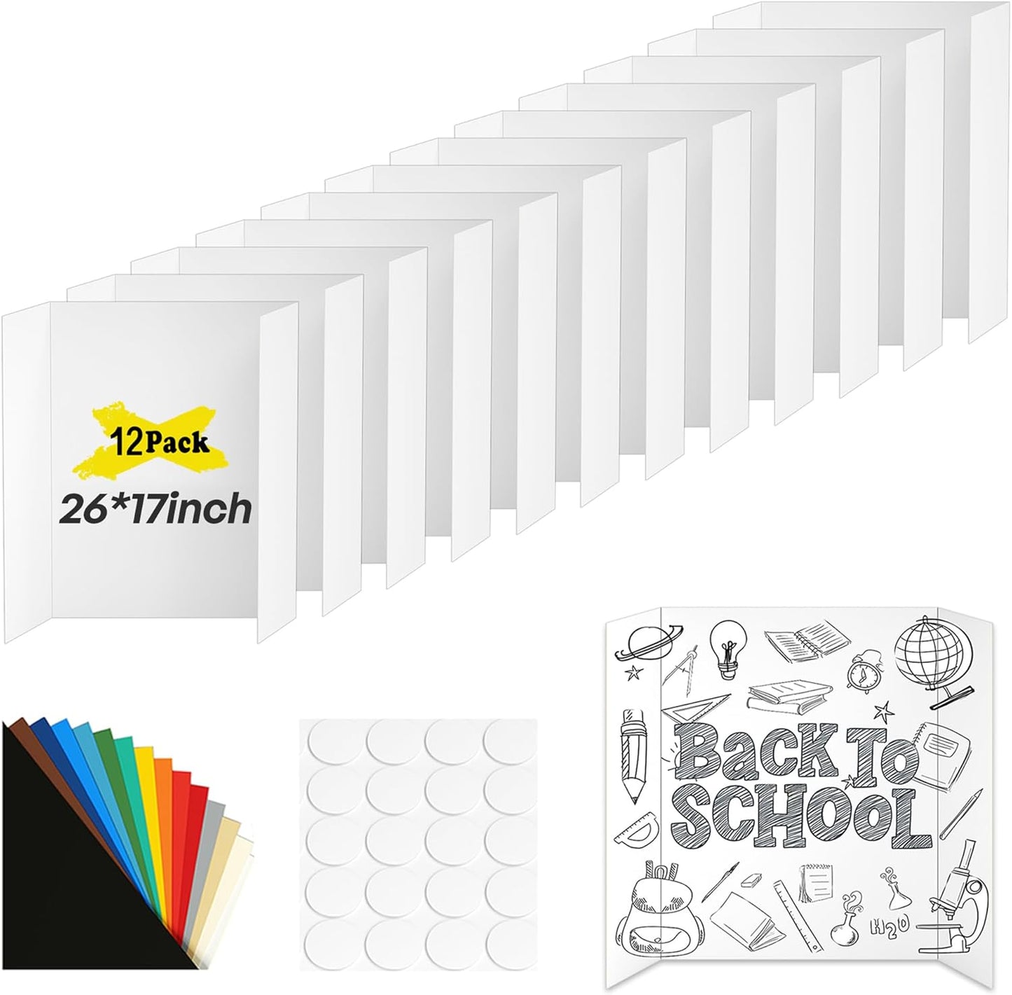 4 Pcs Small Trifold Poster Board, 21.4" x 14" Presentation Board, with Double Sided Tapes and Cardboard, White Corrugated Project Boards/Display Board for School Project/Science Fair Display Boards