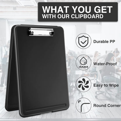 Sooez Clipboard with Storage, Plastic Storage Clipboards with Low Profile Clip, Nursing Clip Boards Foldable, Hanging Clipboard Case for Work, Teacher, Classroom Must Haves, Office School Supplies