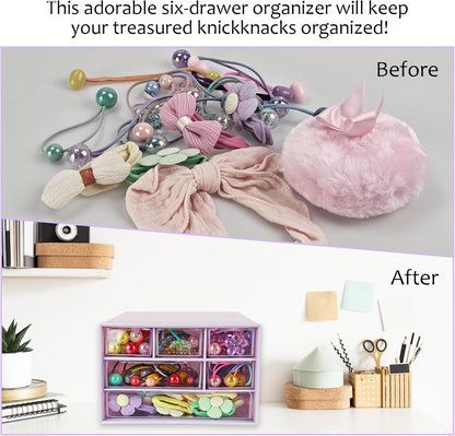 Mini Desk Drawer Organizer with 6 Clear Drawers - 7" x 3.9" x 4.7" Small Plastic Storage Box for Office, Classroom, Crafts, and Home Desktop Organization