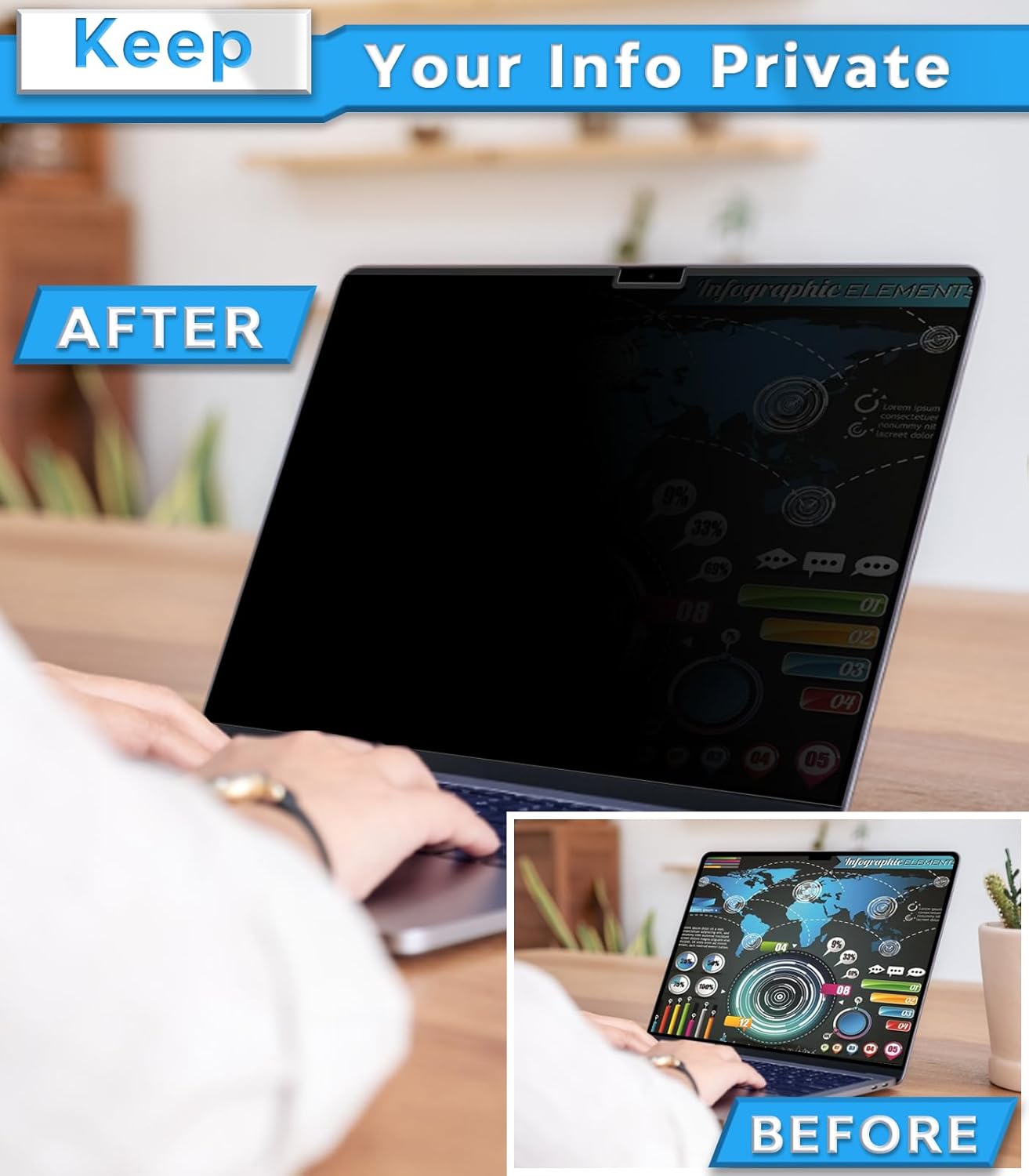 PYS Magnetic Laptop Privacy Screen Filter 15.6 Inch 16:9 - Detachable Computer Screen Privacy Shield, Anti-Glare Blue Light, Removable 15.6" Screen Protector for Lenovo, HP, Dell, Acer, ASUS