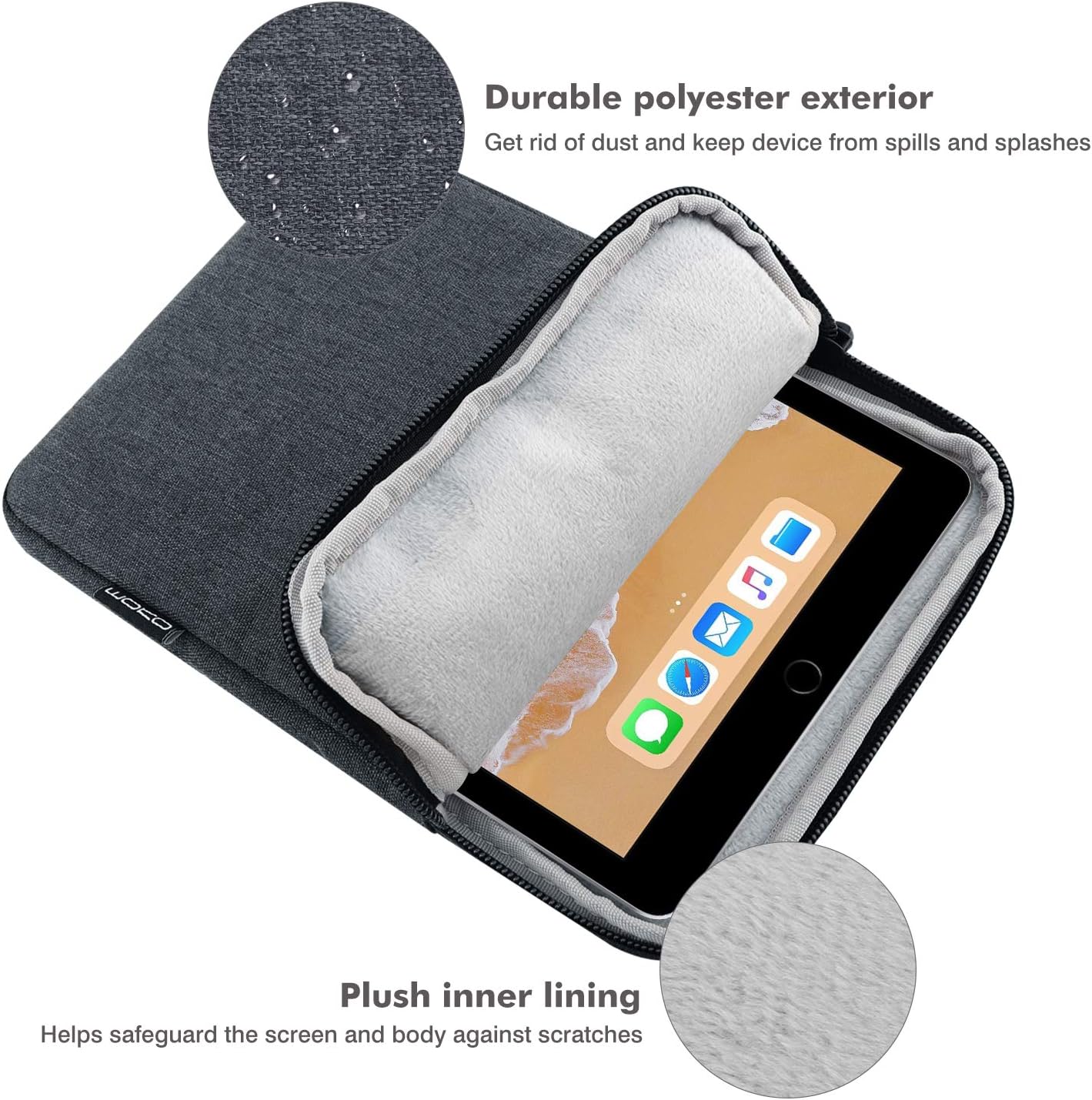 MoKo 7-8 Inch Tablet Sleeve Bag, Polyester Pouch Cover Case Fits iPad mini (A17 Pro) 8.3" 2024, iPad mini 6/5/4/3/2/1, Samsung Galaxy Tab S2 8.0, Tab A 8.0, ZenPad Z8s 7.9,Black