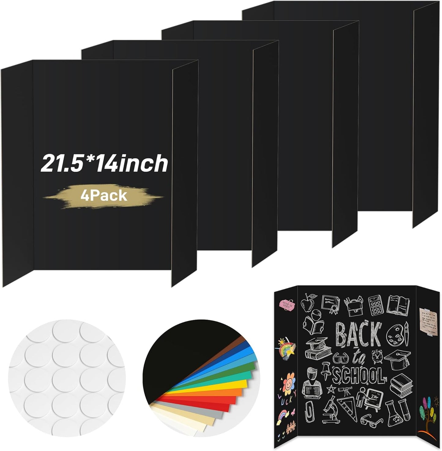 PSHVYM 4 Pcs Trifold Poster Board, 26 x 17 inches Poster Board with Double Sided Tapes and Cardboard, Corrugated Presentation/Display Board for School Project, Science Fair, Business