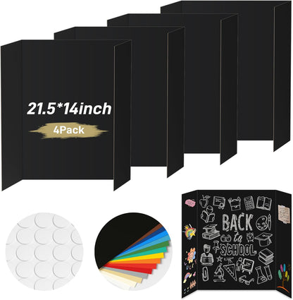 PSHVYM 4 Pcs Trifold Poster Board, 26 x 17 inches Poster Board with Double Sided Tapes and Cardboard, Corrugated Presentation/Display Board for School Project, Science Fair, Business