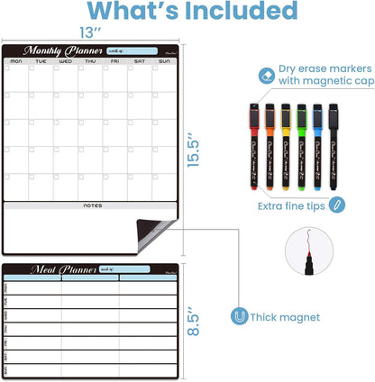 Magnetic Dry Erase List Board - 4"x12" Multifunctional List Board for Fridge - 6 Extra Fine Point Markers Included - Shipped Flat