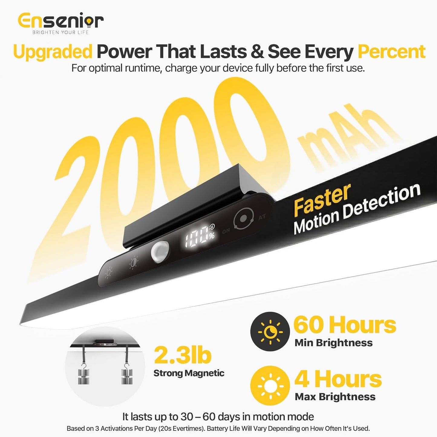 Ensenior Light Bar, 14 inch Rechargeable Under Cabinet Motion Sensor Lighting with Stepless Dimming Magnetic 3CCT Remote 2000mAh, Motion Sensor Light Indoor for Kitchen, Vanity Mirror, Closet, 2 Pack