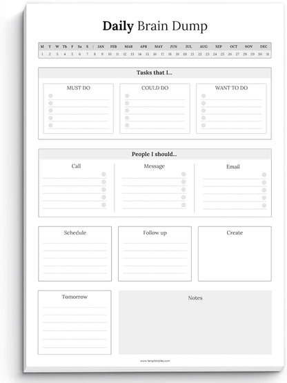 Templatables Brain Dump Notepad, To Do List Desk Pad, Productivity Planner, ADHD Daily Planner | 50 Undated Tear Away Sheets A4 (Colorful)