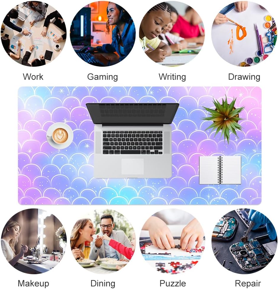 QIYI Large Mouse Pad, Cute Pink Desk Mat for Desktop, Women Girls PU Leather Desk Pad Waterproof Gaming Mousepad, Rose Gold Marble Computer Protector Writing Pad for School Office Home 31.5" x 15.7"