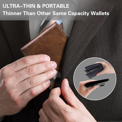 GIPUSSON Slim Leather Wallet for Men Airtag Hidden, Large Bifold Mens Wallet RFID Blocking with ID Windows, Credit Card Holder for Men Wallet