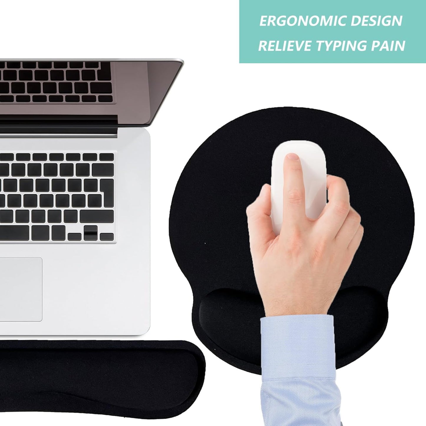 Keyboard Wrist Rest Pad Mouse Pad with Wrist Support Set of 3, Mousepad with Non-Slip Rubber Base, Ergonomic Memory Foam Mouse Wrist Cushion Support for Home Office Laptop Computer Gaming, Forest