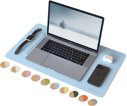 RENMTURE Desk Pad, Cork & PU Leather Desk Mat, Large Mouse pad, Non-Slip Desk Protector and Blotter, Waterproof Writing Pad, Desk Accessories and Organizers for Home Office (Light Yellow, 32"x16")