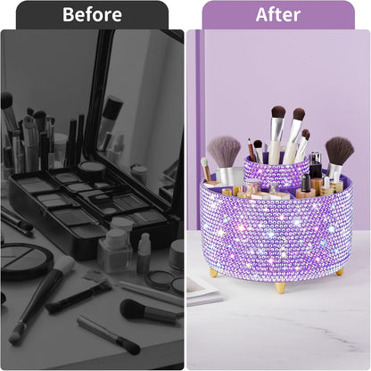 fanado 360° Rotate Makeup Brush Holder Organizer, Makeup Organizers Countertop, Makeup organization and Skincare Storage for Vanity, Desktop, Bathroom (White)