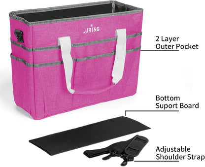 JJRING Craft Organizer Tote Bag for Art Storage, Caddy with Multiple Pockets, Bluish Green Sewing Bag for Scrapbooking, School, Medical, and Office Supplies