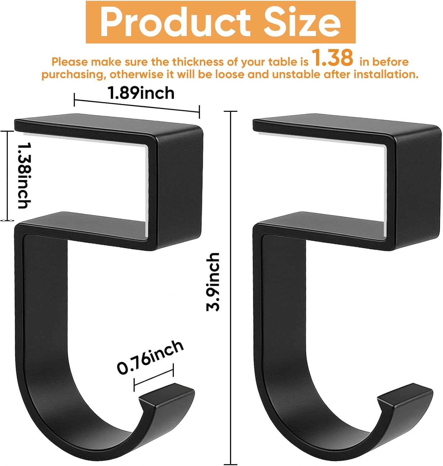 Durable Alloy Purse Hook for Table: 2-Pack Heavy Duty Holder for Desk with Non-Slip Pad - 22 lbs Max Load Portable Hanger for Restaurants Office Desks Bars & Cafes - Hanging Umbrellas Keys Headphone