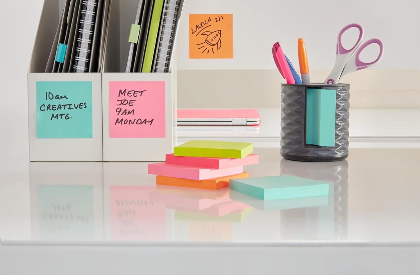 Post-it Note Dispenser, Vertical Design, Pop-Up Notes, Black with Grey Geometric Pattern, 1 Aqua Splash 3 in x 3 in Super Sticky Note Pad