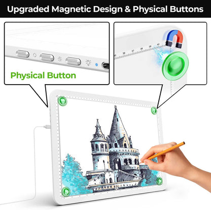A2 Light Pad (25.2" x 18.4"), Large Magnetic Bright Light Box for tracing,6 Levels Dimming/3 Color,Physical Buttons,Light Board for Diamond Painting,Light Table for Drawing, Sketching