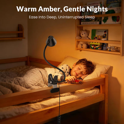LEPOWER Clip on Light, 7W Reading Lights for Books in Bed with 5 Colors & Stepless Dimming, RG0 Eye-Care, Amber Glow Light & Auto Timer, Strong Clamp with Adapter for Headboard, Bedside, Desk, Black