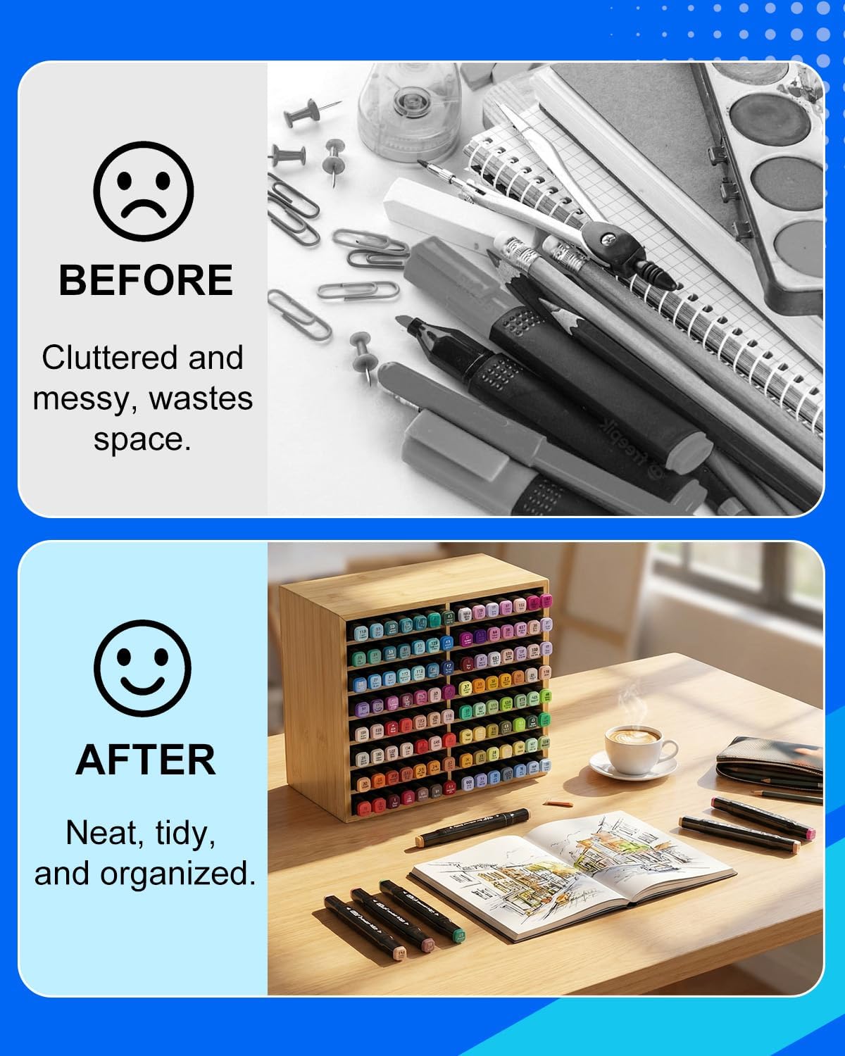 UCEC 300 Slot Marker Organizer Adjustable Markers Holder for Desk, Marker Storage Rack Pen Color Pencil Watercolour Brushes, Pen Case Markers Organizer for Artists for Studio, Classroom, Home Office