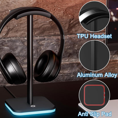 Headphone Stand for Desk - Headset Stand with Aluminum Hanger and Plastic Headrest, Headphone Holder for AirPods Max, Sony, Bose, Beats and More (Black)