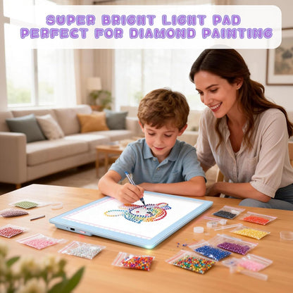 Light Up Tracing Board Kits Blue, 15" Writing Tracer Pad for Kids Ages 3-12, Drawing Tablet Supplies for Diamond Art Painting Accessories, Sketching Light Box Table for Boys Adults Holiday Gift Toys