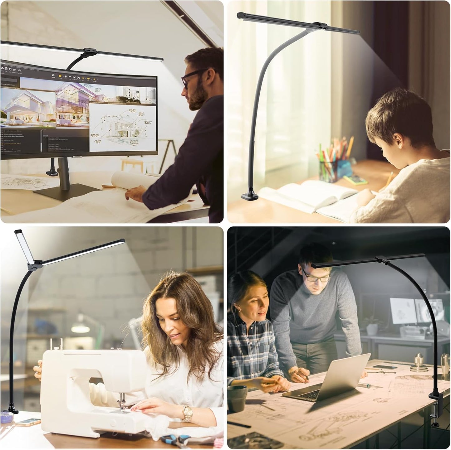 ShineTech LED Desk Lamp for Home Office, Ultra Bright Clamp Light with Flexible Gooseneck, 25 Lighting Modes, Eye-Caring Architect Lamp for Dual Monitors, Reading & Gaming Setup