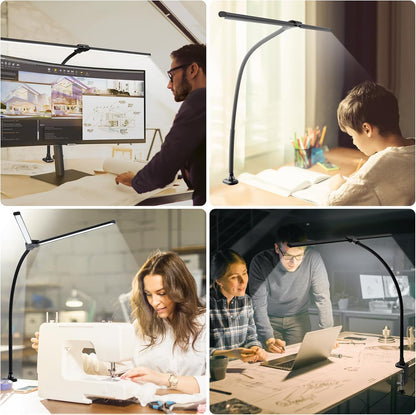 ShineTech LED Desk Lamp for Home Office, Ultra Bright Clamp Light with Flexible Gooseneck, 25 Lighting Modes, Eye-Caring Architect Lamp for Dual Monitors, Reading & Gaming Setup