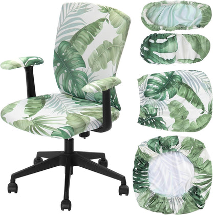 Tallew 4 Pcs Office Chair Covers Set Computer Universal Protective Stretchable Chair Seat Covers Desk Armrest Cover Pads Office Cushion Backrest for Rotating(Regular,Black)